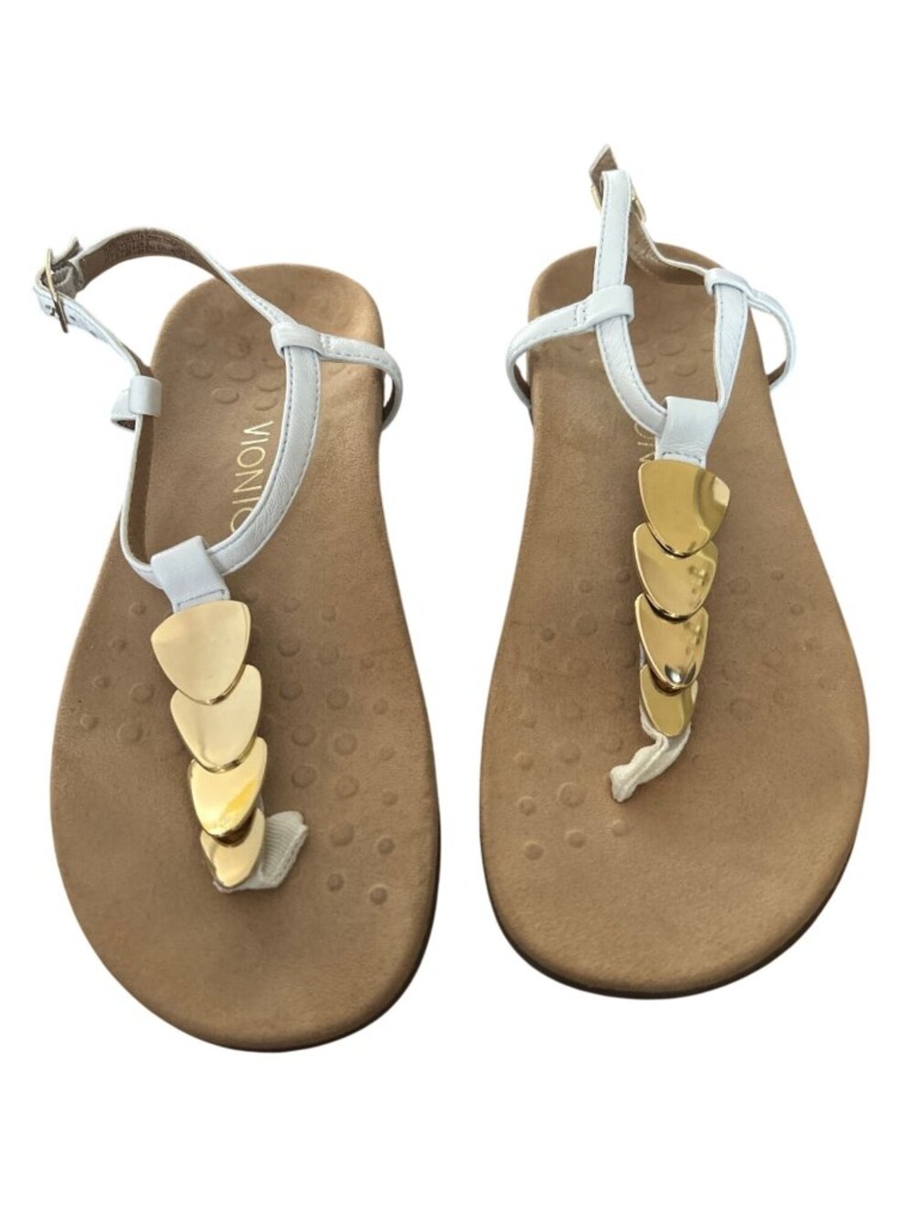Vionic White Gold Miami Sandals With Adjustable Strap Size 7 Comfort Footbed